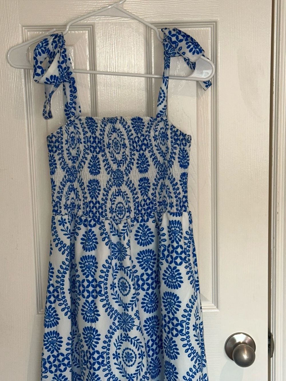 White Maxi Skirt with Blue Floral Medallion Print
